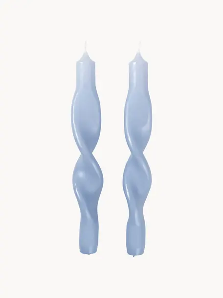 Chandelles Twist, 2 pièces, Cire, Bleu ciel, haut. 23 cm