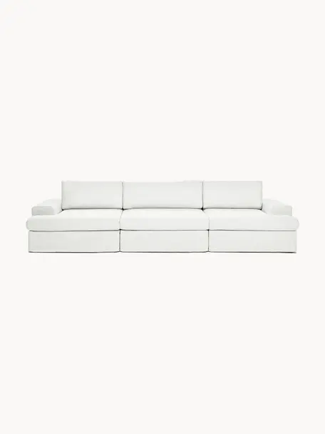 Sofa modułowa Russell (4-osobowa), Tapicerka: 100% bawełna Dzięki tkani, Stelaż: lite drewno sosnowe z cer, Nogi: tworzywo sztuczne, Tkanina w odcieniu złamanej bieli, S 309 x G 103 cm