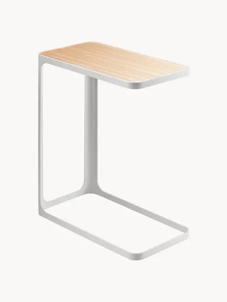 Odkládací stolek s dřevěnou deskou Frame, Bílá, světlé dřevo, Š 45 cm, V 52 cm