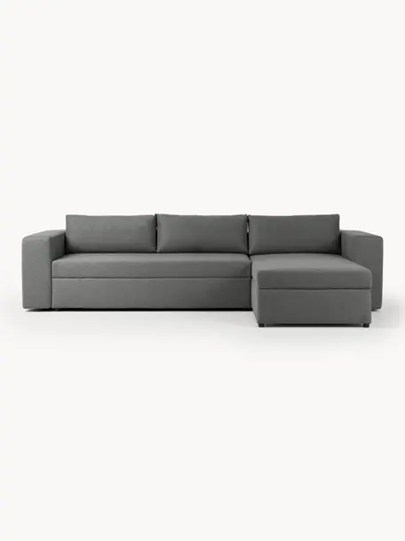 Grosses Schlafsofa Noah (4-Sitzer) mit Stauraum, Bezug: Polyester Der strapazierf, Gestell: Massives Buchennholz, FSC, Webstoff Anthrazit, B 343 x T 180 cm, Eckteil links