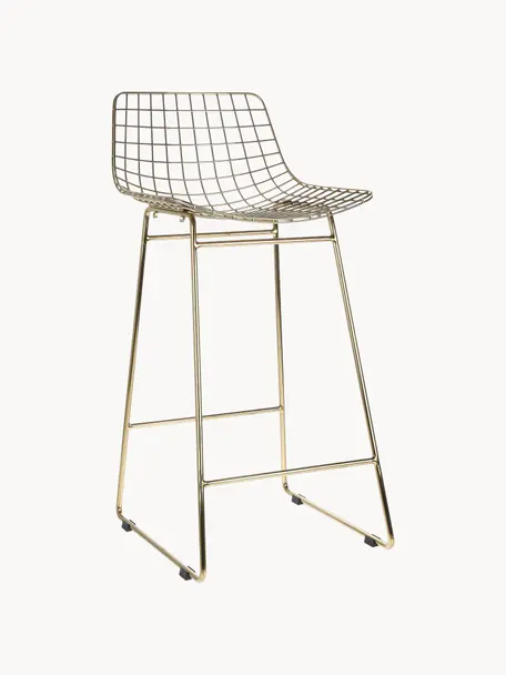 Kovová vysoká stolička Wire, 2 ks, Kov s práškovým náterom, Zlatá, Š 47 x V 89 cm