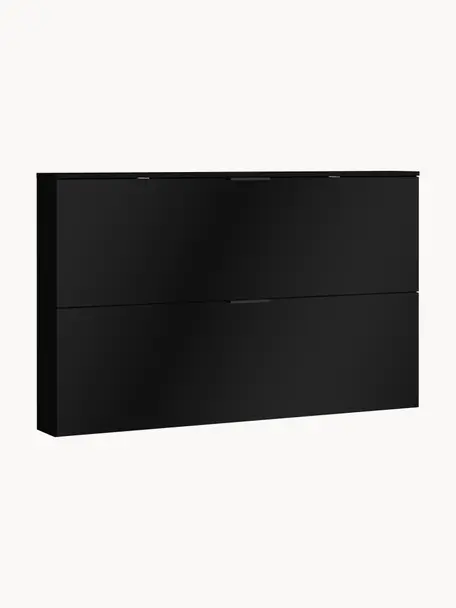 Schuhschrank Valega mit glänzender Oberfläche, Korpus: Spanplatte, Melaminharzbe, Füße: Kunststoff, Schwarz, glänzend, B 140 x H 85 cm