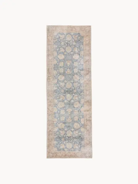 Kortpolige loper Mara met ornamentpatroon, 100% polyester, Blauw, abrikooskleurig, meerkleurig, B 80 x L 240 cm