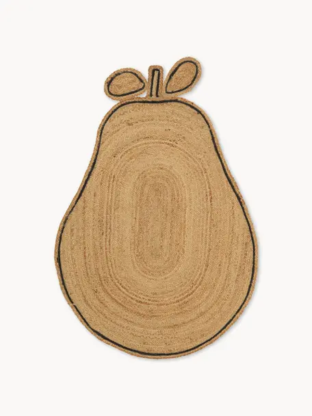 Handgeflochtener Jute-Teppich Pear, 100 % Jute, Beige, Schwarz, B 95 x L 140 cm (Grösse XS)