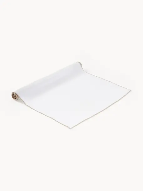 Camino de mesa de lino con ribete Kennedy, 100% lino lavado con certificado European Flax, Blanco, beige, An 40 x L 150 cm