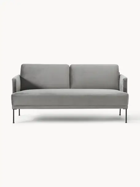 Samt-Sofa Fluente (2-Sitzer), Bezug: Samt (Hochwertiger Polyes, Gestell: Massives Kiefernholz, Füße: Metall, pulverbeschichtet, Samt Grau, B 166 x T 85 cm