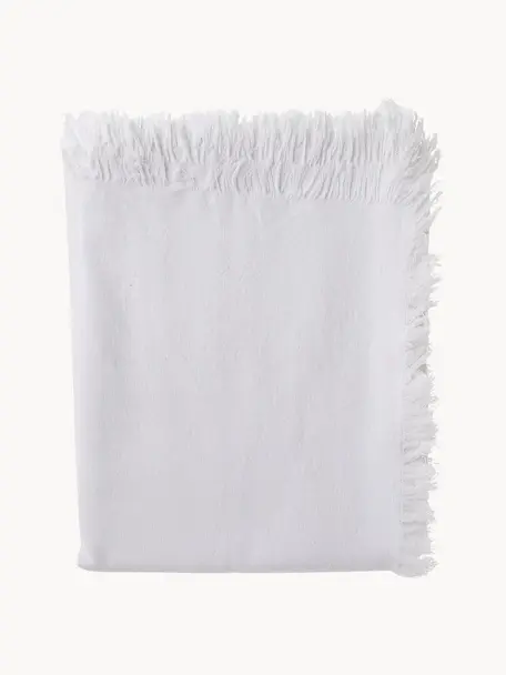 Mantel con flecos Nalia, 100% algodón, Blanco, De 6 a 8 comensales (L 250 x An 160 cm)