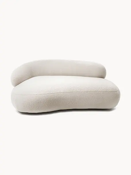 Sofá riñon de borreguillo Alba (2 plazas), Tapizado: Bouclé (100% poliéster) A, Estructura: madera de abeto maciza, m, Patas: plástico, Borreguillo Off White, An 185 x F 114 cm, respaldo izquierdo