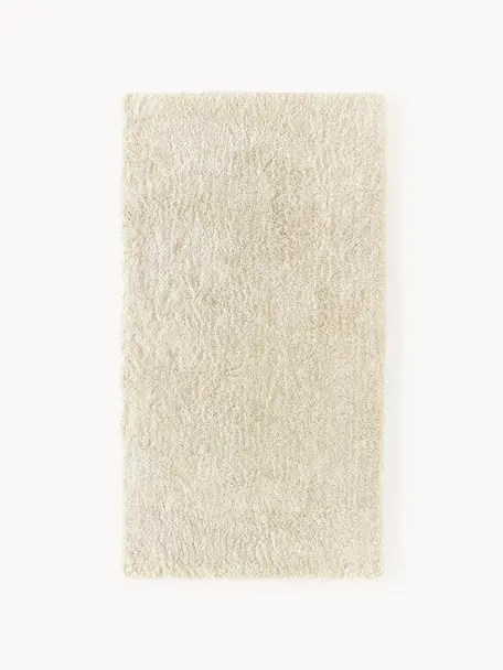 Pluizig hoogpolig vloerkleed Leighton, Onderzijde: 70% polyester, 30% katoen, Crèmewit, B 80 x L 150 cm (maat XS)