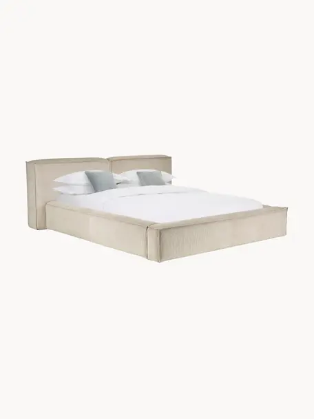 Cama tapizada en pana Lennon, Tapizado: pana (98% poliéster, 2% p, Estructura: madera de pino maciza con, Patas: madera con certificado FS, Pana beige claro, An 180 x L 200 cm