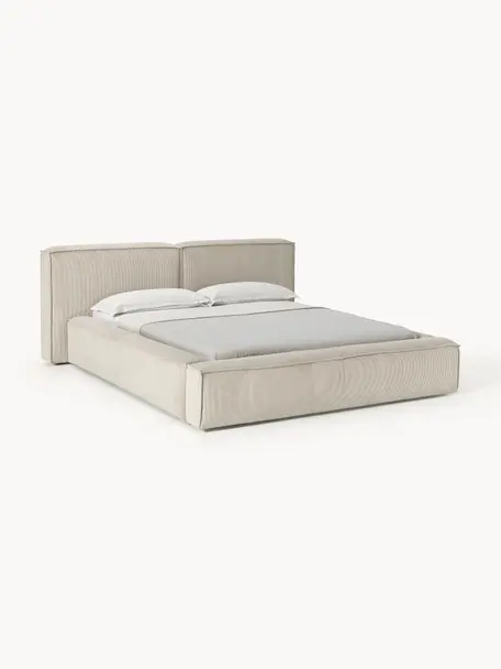 Letto imbottito in velluto a coste Lennon, Rivestimento: velluto a coste (98% poli, Struttura: legno di pino massiccio, , Piedini: legno, plastica Questo pr, Velluto a coste beige chiaro, Larg. 248 x Lung. 243 cm (superfice 180 x 200 cm)