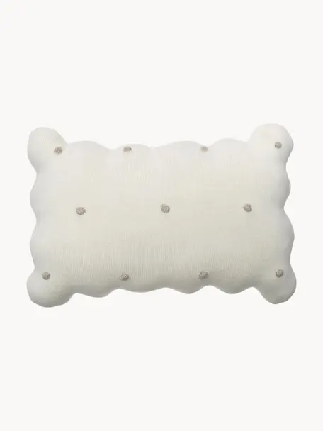 Cuscino morbido in cotone ricamato a mano Biscuit, Rivestimento: 100% cotone, Bianco latte, beige chiaro, Larg. 25 x Lung. 35 cm