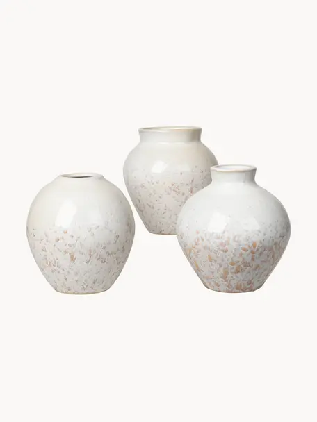 Vasen-Set Ingrid aus Keramik, 3er-Set, Keramik, Weiß, Beigetöne, Ø 14 x H 15 cm