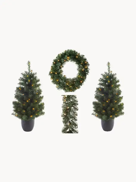 Set 4 decorazioni natalizie LED a batteria Imperial, Plastica (PVC), Verde, Set in varie misure