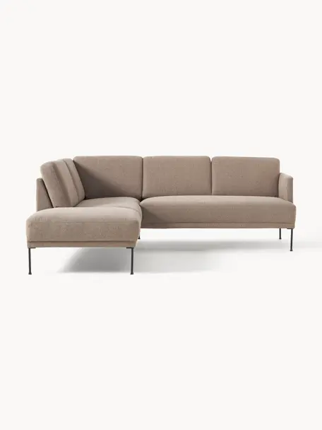 Ecksofa Fluente, Bezug: 100 % Polyester Der strap, Gestell: Massives Kiefernholz, Füße: Metall, pulverbeschichtet, Webstoff Taupe, B 221 x T 200 cm, Eckteil links