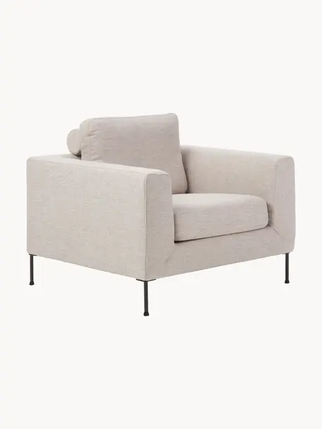 Poltrona con gambe in metallo Cucita, Rivestimento: tessuto (100% poliestere), Struttura: Pino massiccio, certifica, Gambe: metallo laccato, Tessuto beige chiaro, Larg. 98 x Prof. 94 cm