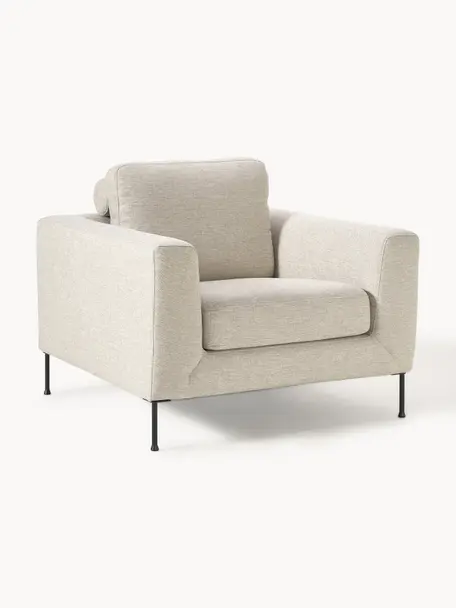 Sofa fauteuil Cucita, Bekleding: geweven stof (100% polyes, Frame: massief grenenhout, FSC-g, Poten: gelakt metaal, Geweven stof lichtbeige, B 98 x D 94 cm