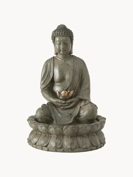 Gartenbrunnen Buddha, Kunststoff, Grüngrau, Kupferfarben, Ø 31 x H 46 cm