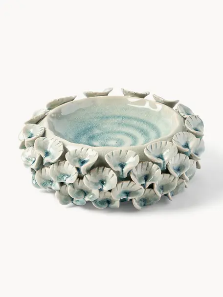 Bol decorativo artesanal Arlea, Gres, Blanco crema, azul claro, Ø 24 x Al 9 cm