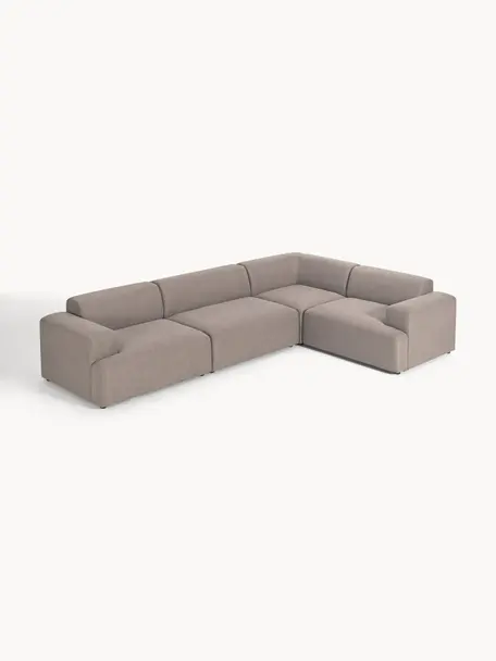 Divano angolare grande 4 posti Melva, Rivestimento: 100% poliestere Con 115.0, Struttura: legno massiccio di pino e, Piedini: plastica Questo prodotto , Tessuto taupe, Larg. 339 x Prof. 220 cm, chaise-longue a destra