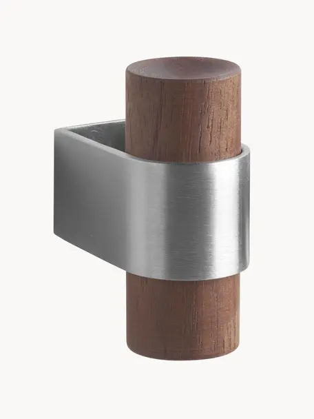 Ganchos de pared de madera de nogal Dowel, Acero inoxidable, madera de nogal, Plateado, madera de nogal, An 3 x Al 6 cm