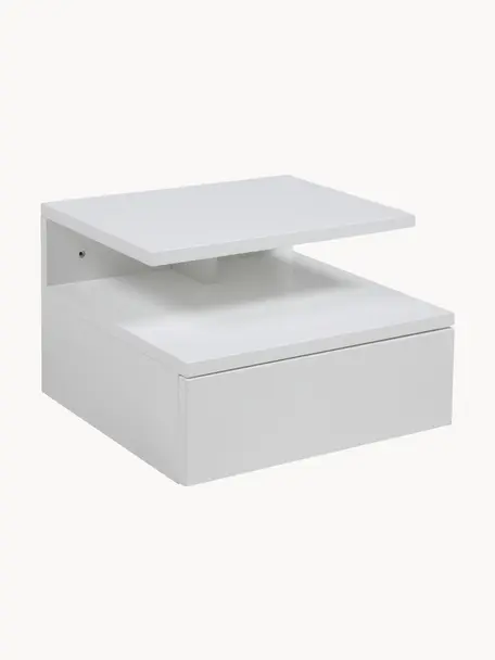 Nástěnný noční stolek se zásuvkou Ashlan, MDF deska (dřevovláknitá deska střední hustoty), dubová dýha, Bílá, Š 35 cm, V 23 cm