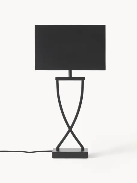 Lámpara de mesa grande Vanessa, Pantalla: mezcla de algodón, Cable: cubierto en tela, Negro, An 27 x Al 52 cm