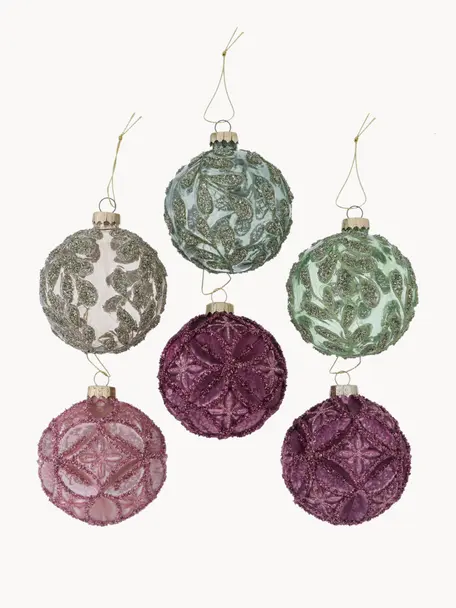 Weihnachtskugeln Arian, 12er-Set, Glas, lackiert, Lila-, Rosa- und Grüntöne, Ø 8 x H 8 cm