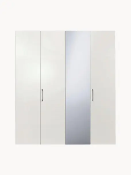 Draaideurkast Madison 4-deurs met spiegeldeur, inclusief montageservice, Frame: panelen op houtbasis, gel, Wit, met spiegeldeur, B 202 x H 230 cm