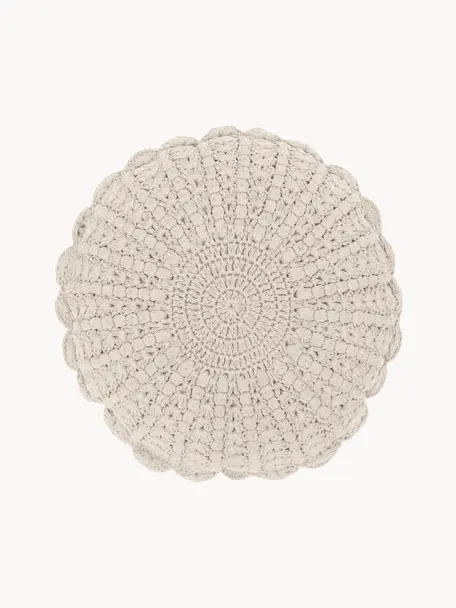 Gehäkeltes Baumwollkissen Brielle, Bezug: 100% Baumwolle, Hellbeige, Ø 40 cm