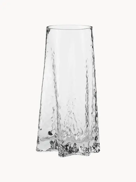 Vaso in vetro soffiato con superficie scanalata Gry, alt. 30 cm, Vetro soffiato, Trasparente, Ø 15 x Alt. 30 cm