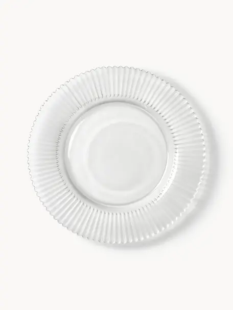 Dinerbord Effie met groefreliëf, 4 stuks, Glas, Transparant, Ø 28 cm