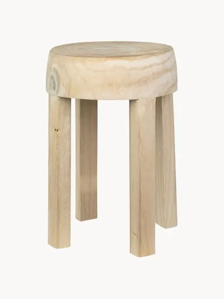 Mesa auxiliar artesanal de madera de paulownia Colin, Madera de paulownia natural, Madera de paulownia clara, Ø 28 x Al 46 cm