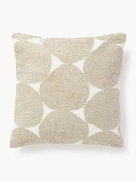 Housse de coussin 45x45 brodée Bardia, Beige, blanc cassé, larg. 45 x long. 45 cm