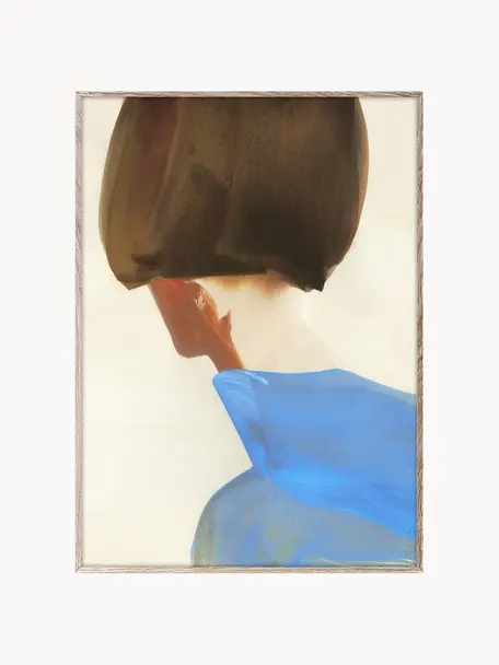 Poster The Blue Cape, Cartoncino opaco da 210 g firmato Hahnemühle, stampa digitale con 10 colori resistenti ai raggi UV, Bianco crema, tonalità blu e marrone, Larg. 30 x Alt. 40 cm