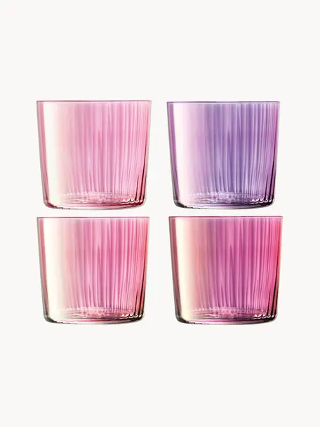 Ručne fúkané poháre na vodu s reliéfom Gems, 4 ks, Fúkané sklo, Bledoružová a fialová, Ø 8 x V 7 cm, 300 ml