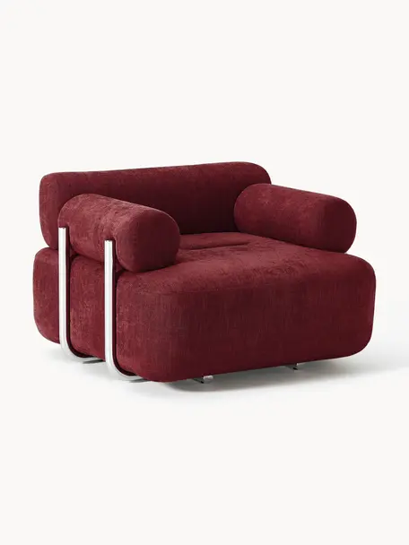 Poltrona lounge Stella, Rivestimento: 85% poliestere, 15% coton, Rivestimento: imbottitura in schiuma, Struttura: legno di abete rosso, cer, Piedini: plastica, Tessuto rosso vino, Larg. 111 x Prof. 100 cm