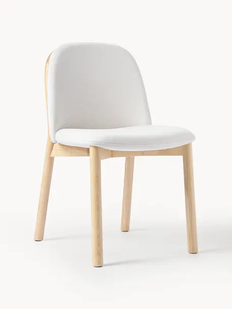 Polsterstuhl Julie aus Eschenholz, Bezug: 100 % Polyester Der hochw, Gestell: Massives Eschenholz, FSC-, Webstoff Off White, Helles Eschenholz, B 47 x H 81 cm