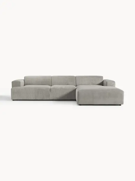 Cord-Ecksofa Melva (4-Sitzer), Bezug: Cord (92% Polyester, 8% P, Gestell: Massives Kiefernholz, Spa, Cord Grau, B 319 x T 195 cm, Eckteil rechts