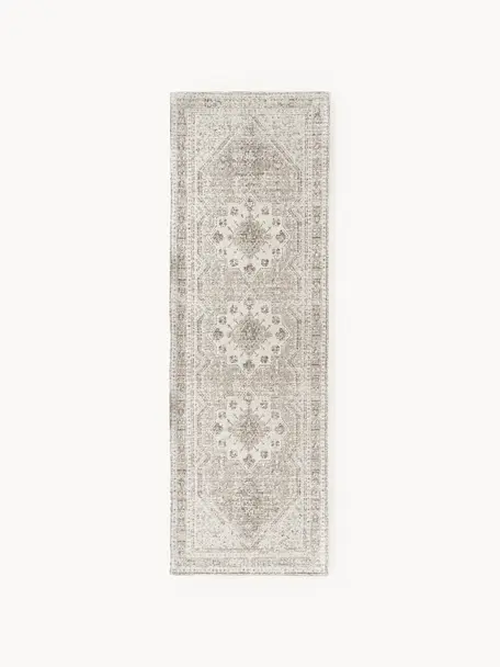 Tapis en chenille vintage Mahdi, 66 % polyester, 34 % laine (certifié RWS), Tons beiges, larg. 80 x long. 250 cm