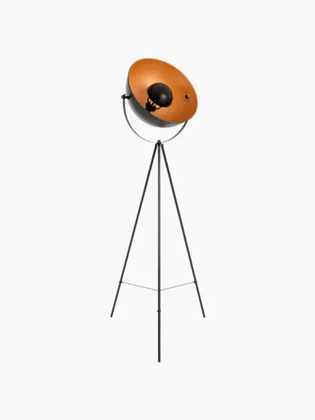 Lámpara de pie tripode Bernice, Pantalla: metal recubierto, Cable: plástico, Negro, naranja, Al 150 cm