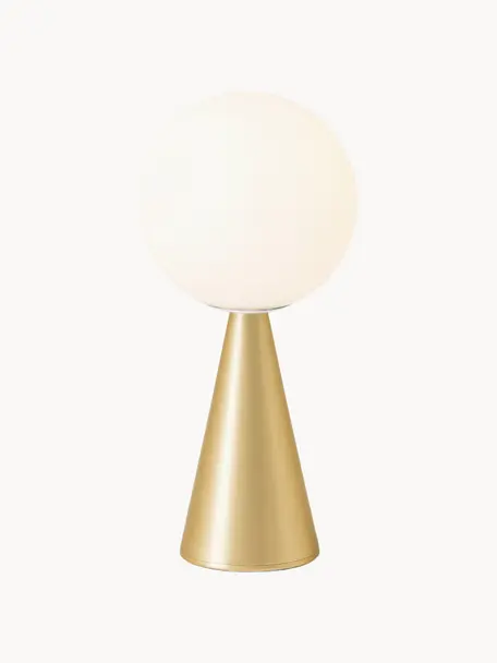 Kleine tafellamp Bilia, handgemaakt, Lampenkap: glas, Wit, messing, Ø 12 x H 26 cm