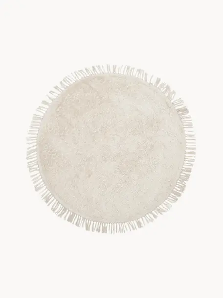 Tappeto rotondo in cotone fatto a mano con frange Daya, Bianco crema, Ø 120 cm (taglia S)