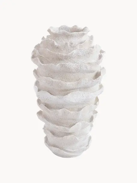 Grosse Design-Vase Pavo, H 73 cm, POLYRESIN, Off White mit Sand-Finish, B 43 x H 73 cm