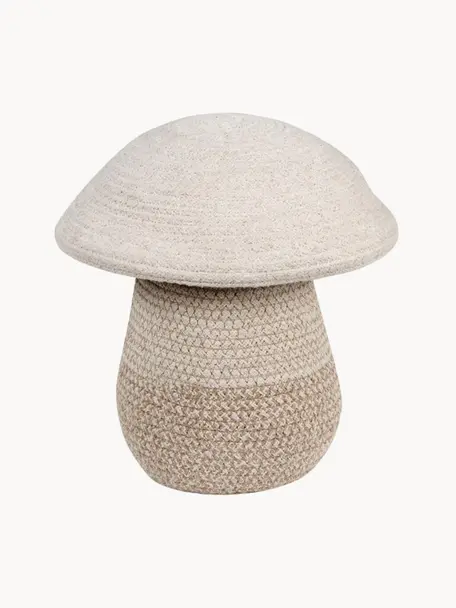 Ručně vyrobený dětský úložný koš s víkem Mushroom, V 27 cm, 97 % bavlna, 3 % syntetické vlákno, Krémově bílá, odstíny béžové, Ø 30 cm, V 27 cm