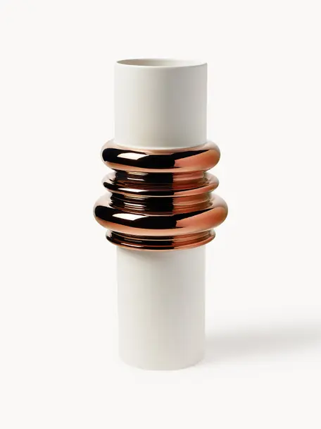 Design-Vase Ordini aus Keramik, H 45 cm, Keramik, Off White, Kupferfarben, Ø 20 x H 45 cm