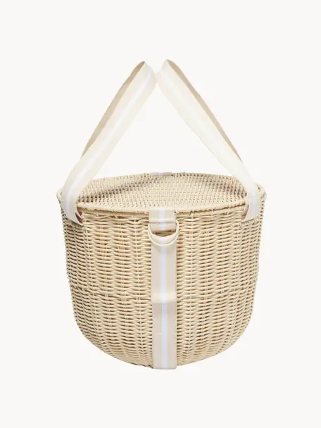 Cesta nevera picnic Le Weekend, Estructura: metal recubierto, Cesta: poliratán, Blanco, beige claro, Ø 37 x Al 30 cm