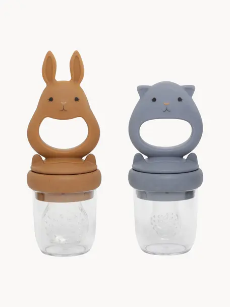 Fruitzuiger Bunny, set van 2, Silicone, Lichtbruin, grijsblauw, Set met verschillende formaten