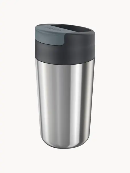 Thermische koffiebeker Sipp, Deksel: silicone, kunststof, Zilverkleurig, antraciet, Ø 8 x H 17 cm, 450 ml