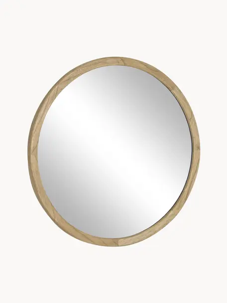 Okrúhle nástenné zrkadlo s dreveným rámom Alum, Svetlé drevo, Ø 80 x H 4 cm